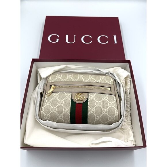 Gucci GG Supreme Canvas Ophidia Web Strip Mini Shoulder/Crossboy Bag Beige White - Picture 11 of 12